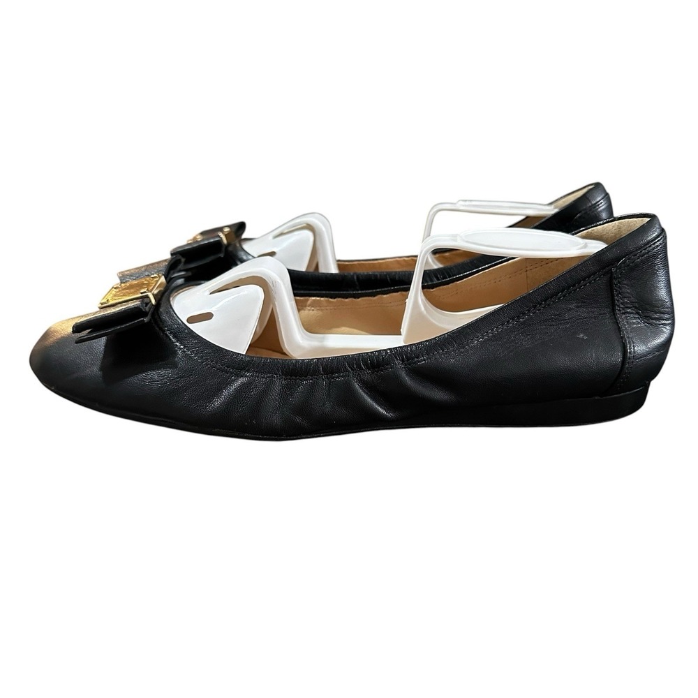 Cole Haan Tali Bow Ballet Flats Gold Square Black Leather Shoes Women's 9.5 B - Picture 4 of 10